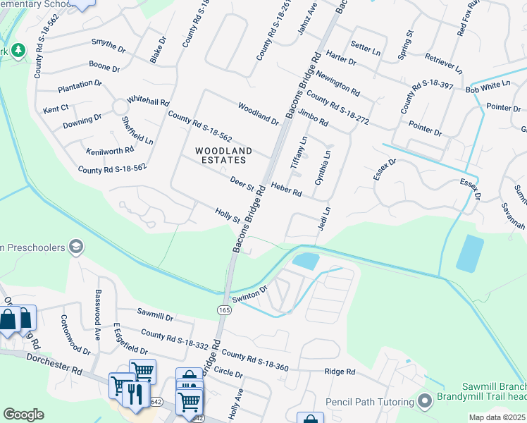 map of restaurants, bars, coffee shops, grocery stores, and more near 1815 Bacons Bridge Road in Summerville