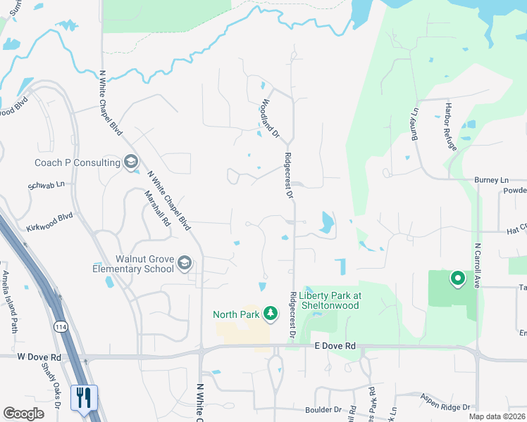 map of restaurants, bars, coffee shops, grocery stores, and more near 300 Oak Pointe Lane in Southlake
