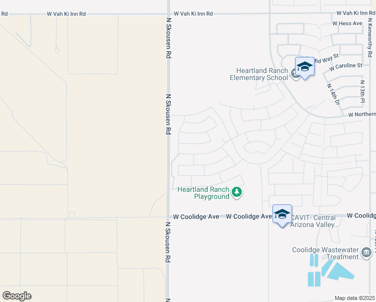 map of restaurants, bars, coffee shops, grocery stores, and more near 2250 West Pinkley Avenue in Coolidge
