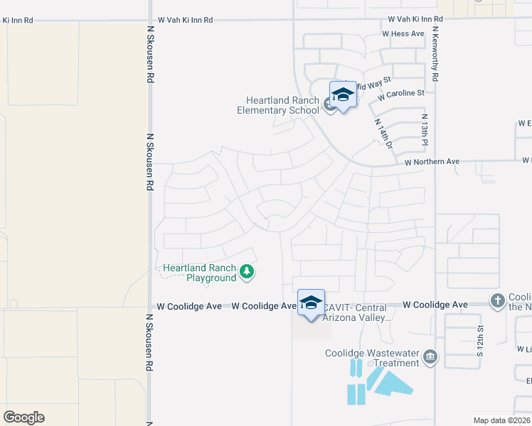 map of restaurants, bars, coffee shops, grocery stores, and more near 224 North 20th Street in Coolidge