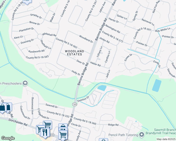 map of restaurants, bars, coffee shops, grocery stores, and more near 1815 Bacons Bridge Road in Summerville
