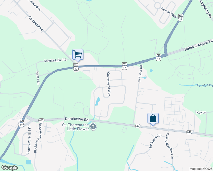 map of restaurants, bars, coffee shops, grocery stores, and more near 155 Highwoods Plantation Avenue in Summerville