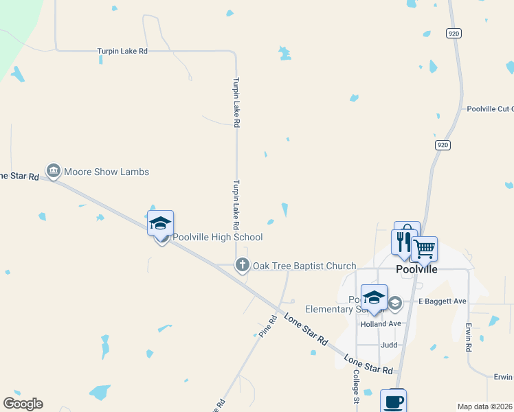 map of restaurants, bars, coffee shops, grocery stores, and more near 300 Turpin Lake Road in Poolville
