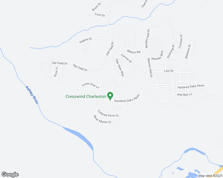 map of restaurants, bars, coffee shops, grocery stores, and more near Cross Vine Lane in Summerville