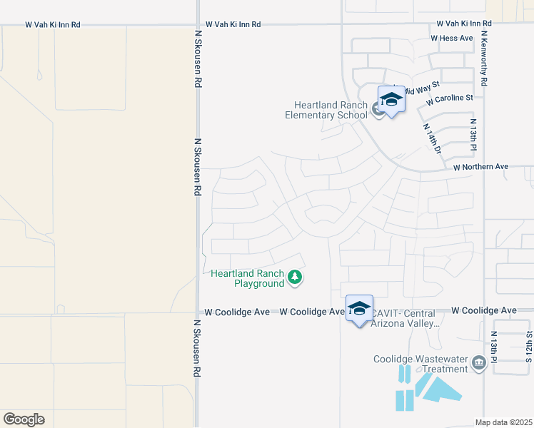 map of restaurants, bars, coffee shops, grocery stores, and more near 2142 West Pinkley Avenue in Coolidge