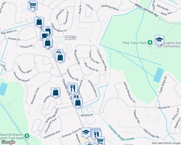 map of restaurants, bars, coffee shops, grocery stores, and more near 106 Pelican Court in Summerville