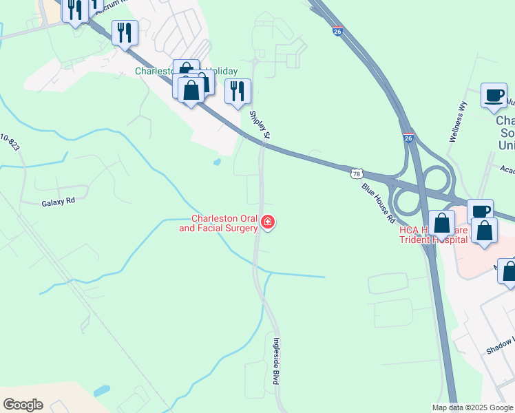 map of restaurants, bars, coffee shops, grocery stores, and more near 3715 Ingleside Boulevard in Ladson