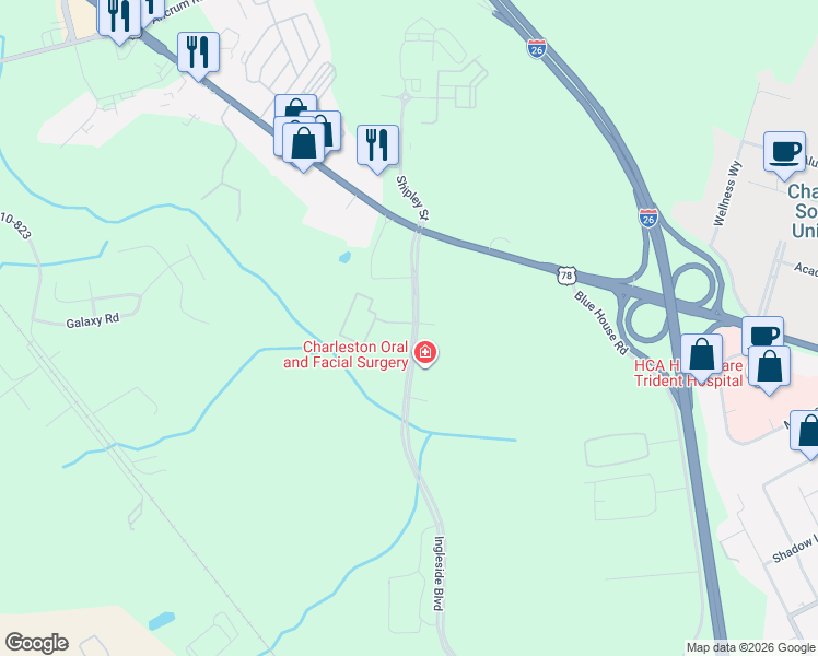 map of restaurants, bars, coffee shops, grocery stores, and more near 3715 Ingleside Boulevard in Ladson