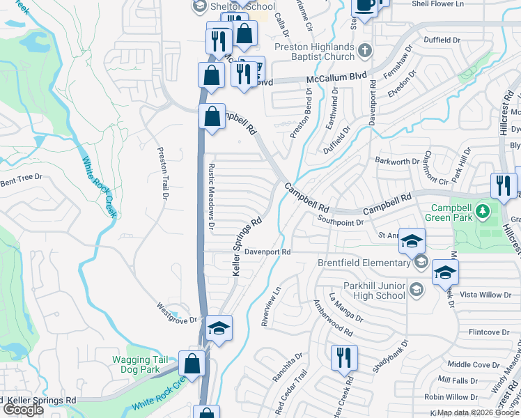 map of restaurants, bars, coffee shops, grocery stores, and more near 6026 Daven Oaks Drive in Dallas