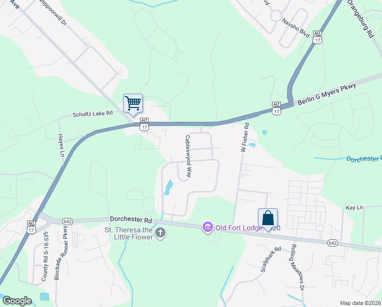 map of restaurants, bars, coffee shops, grocery stores, and more near 149 Cableswynd Way in Summerville