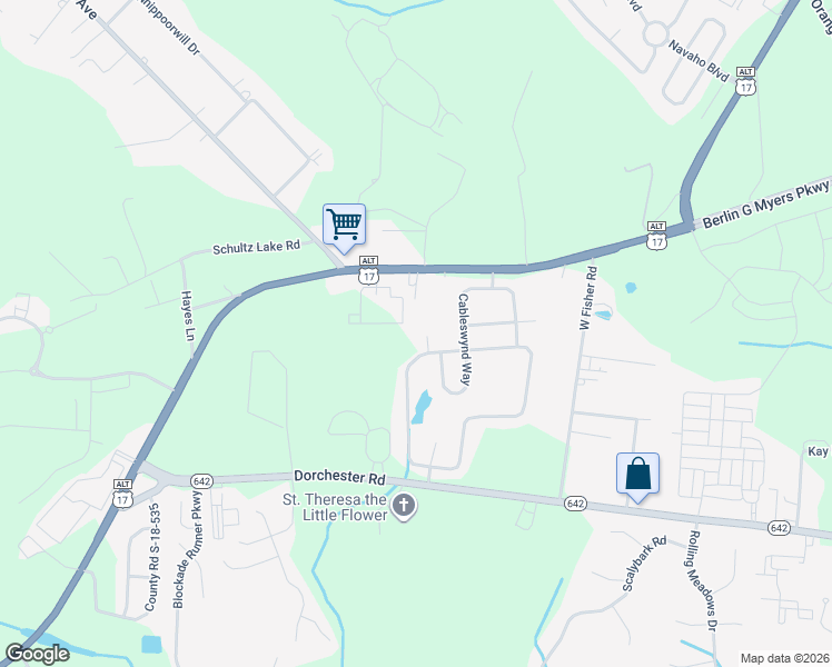 map of restaurants, bars, coffee shops, grocery stores, and more near 105 Causeyside Court in Summerville