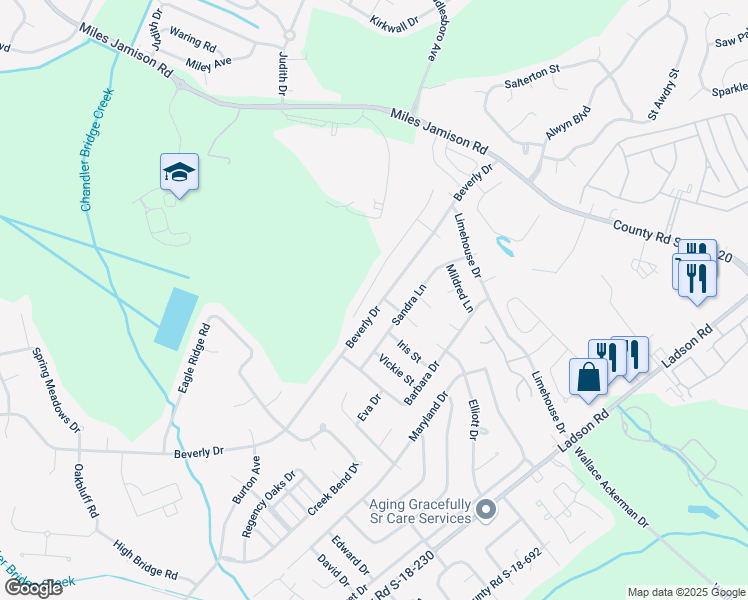 map of restaurants, bars, coffee shops, grocery stores, and more near 129 Chandler Drive in Ladson