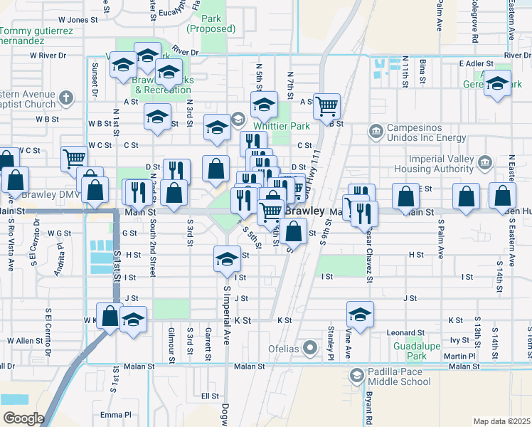 map of restaurants, bars, coffee shops, grocery stores, and more near 2161 West Main Street in El Centro