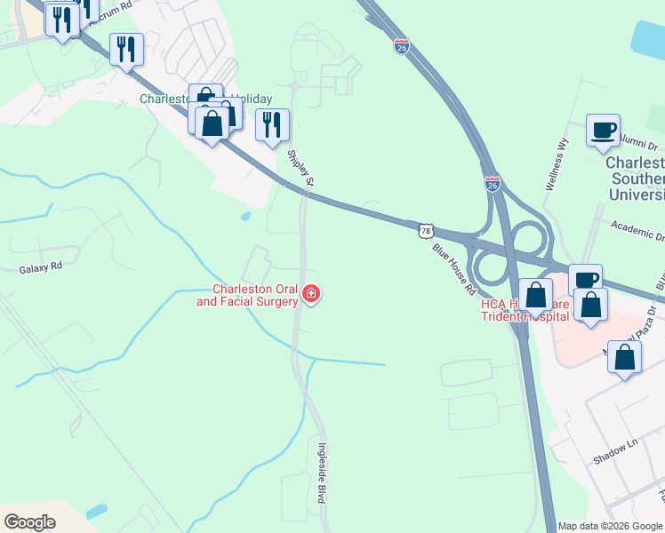 map of restaurants, bars, coffee shops, grocery stores, and more near 3730 Ingleside Boulevard in Ladson