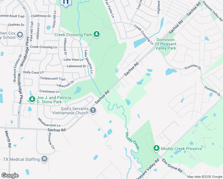 map of restaurants, bars, coffee shops, grocery stores, and more near 2821 Sachse Road in Wylie