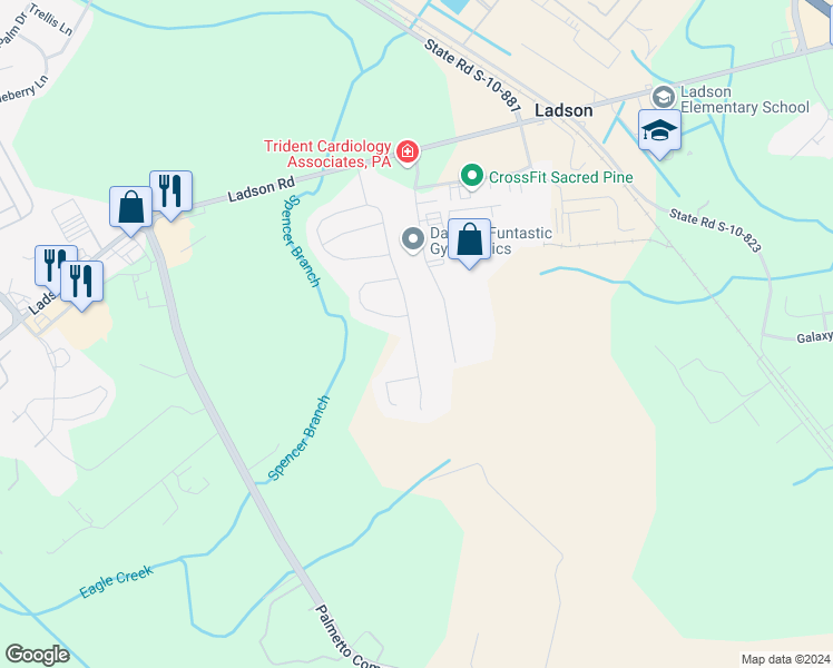 map of restaurants, bars, coffee shops, grocery stores, and more near 9525 Hamburg Road in Ladson