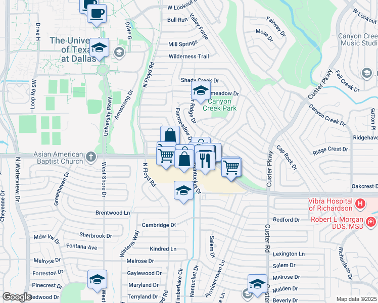 map of restaurants, bars, coffee shops, grocery stores, and more near 2003 Fairmeadow Drive in Richardson
