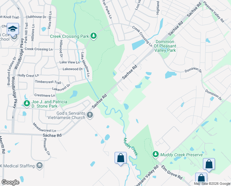 map of restaurants, bars, coffee shops, grocery stores, and more near 2821 Sachse Road in Wylie