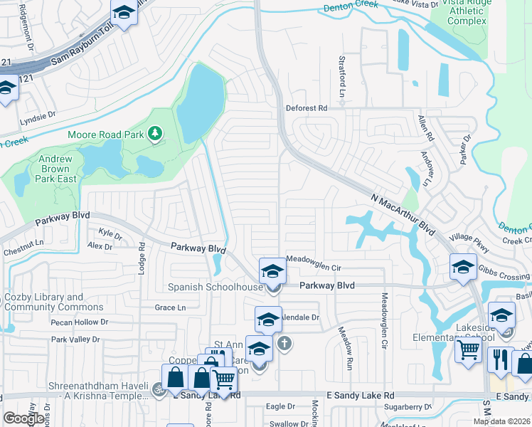 map of restaurants, bars, coffee shops, grocery stores, and more near 636 Harrison Drive in Coppell