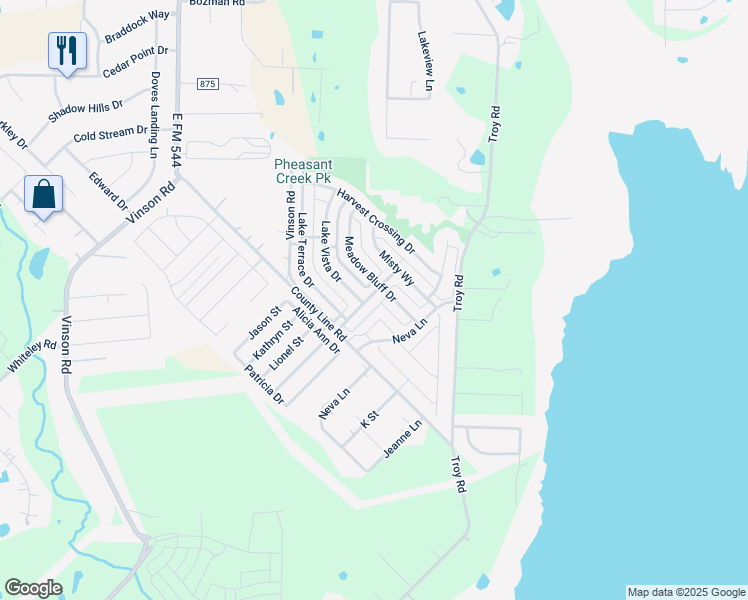 map of restaurants, bars, coffee shops, grocery stores, and more near 1618 Pheasant Creek Drive in Wylie