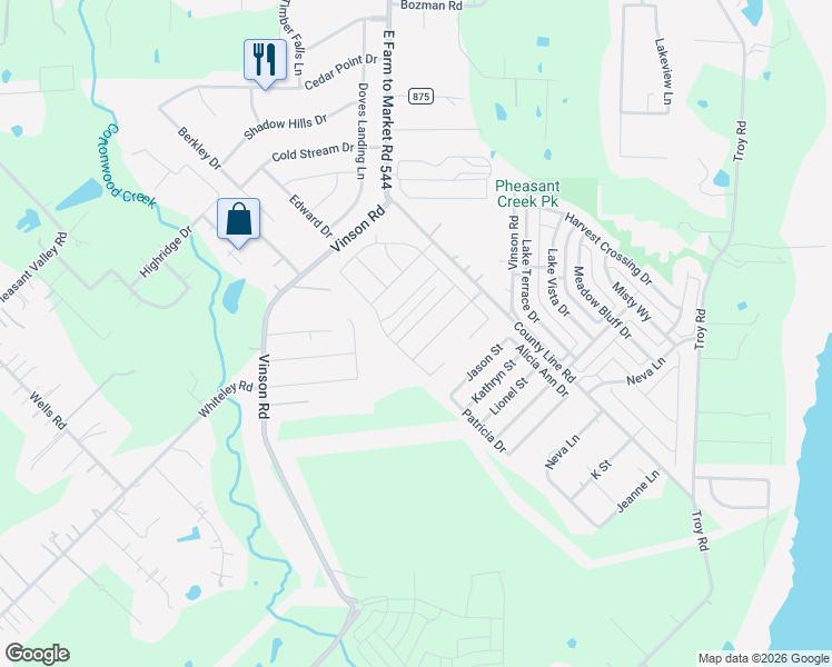 map of restaurants, bars, coffee shops, grocery stores, and more near 77 Jade Road in Wylie