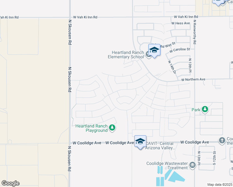 map of restaurants, bars, coffee shops, grocery stores, and more near 1955 West Pinkley Avenue in Coolidge