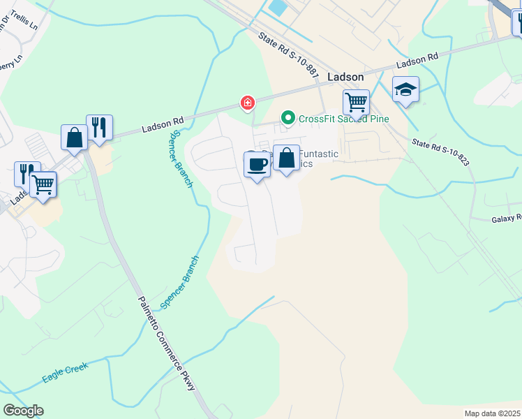 map of restaurants, bars, coffee shops, grocery stores, and more near 9525 Hamburg Road in Ladson