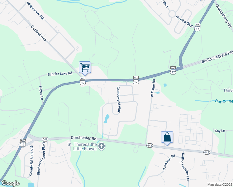 map of restaurants, bars, coffee shops, grocery stores, and more near 149 Cableswynd Way in Summerville