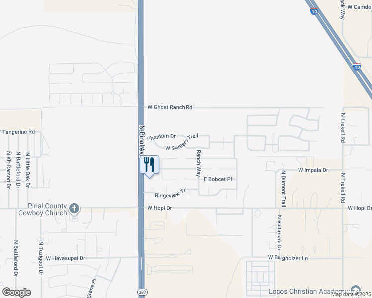 map of restaurants, bars, coffee shops, grocery stores, and more near 297 Hawthorne Drive in Casa Grande