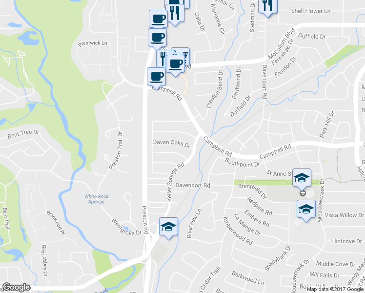 map of restaurants, bars, coffee shops, grocery stores, and more near 6026 Daven Oaks Drive in Dallas