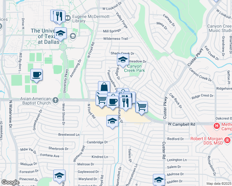 map of restaurants, bars, coffee shops, grocery stores, and more near 2003 Fairmeadow Drive in Richardson