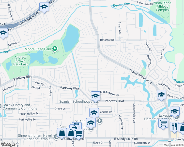 map of restaurants, bars, coffee shops, grocery stores, and more near 636 Harrison Drive in Coppell