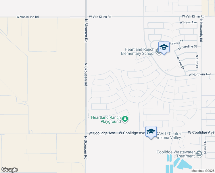 map of restaurants, bars, coffee shops, grocery stores, and more near 2179 West Pima Avenue in Coolidge
