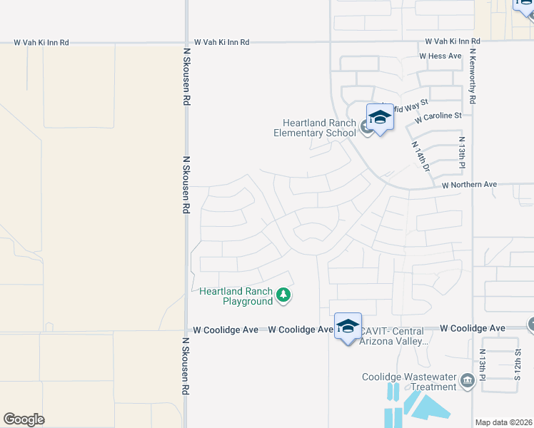 map of restaurants, bars, coffee shops, grocery stores, and more near 337 North 21st Circle in Coolidge