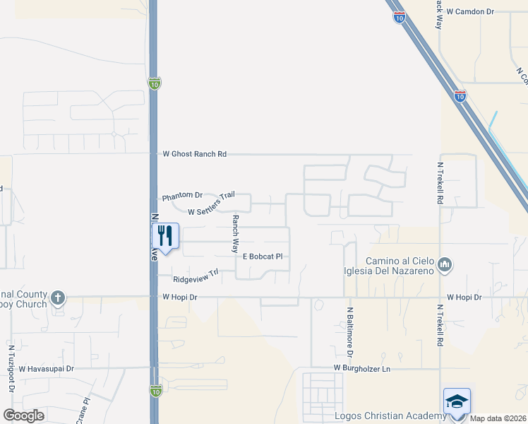 map of restaurants, bars, coffee shops, grocery stores, and more near 3919 North Creosote Court in Casa Grande