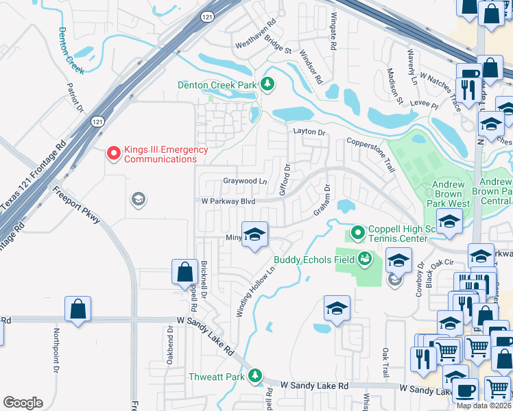 map of restaurants, bars, coffee shops, grocery stores, and more near 330 Hampton Court in Coppell