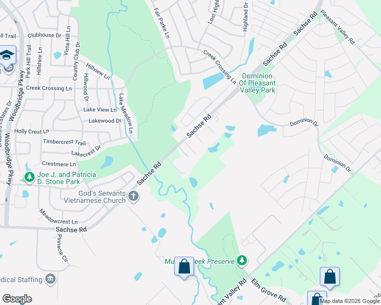 map of restaurants, bars, coffee shops, grocery stores, and more near 2815 Sachse Road in Wylie