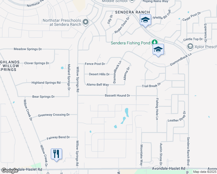 map of restaurants, bars, coffee shops, grocery stores, and more near 1457 Alamo Bell Way in Haslet