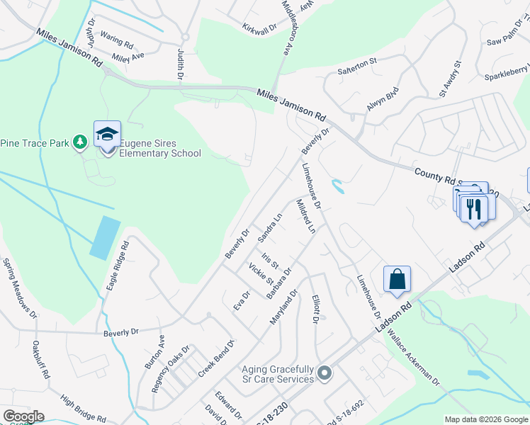 map of restaurants, bars, coffee shops, grocery stores, and more near 125 Beverly Drive in Ladson