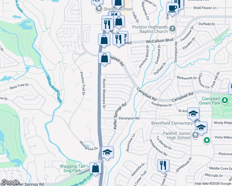 map of restaurants, bars, coffee shops, grocery stores, and more near 6010 Daven Oaks Drive in Dallas