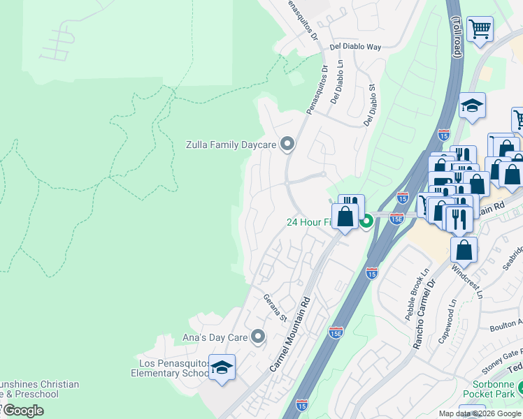 map of restaurants, bars, coffee shops, grocery stores, and more near 14485 Yazoo Street in San Diego