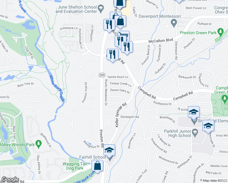 map of restaurants, bars, coffee shops, grocery stores, and more near 6010 Daven Oaks Drive in Dallas