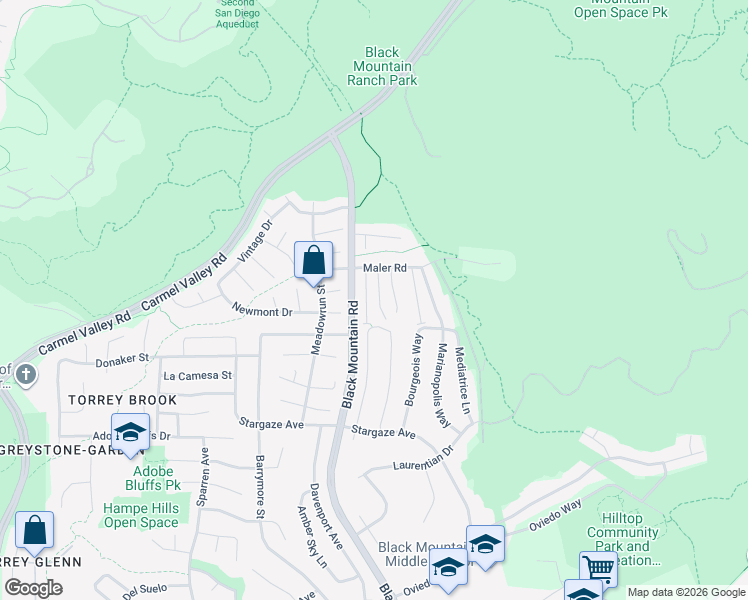 map of restaurants, bars, coffee shops, grocery stores, and more near 14442 Calle Nublado in San Diego