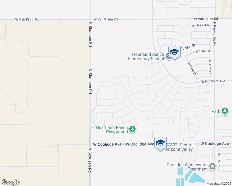 map of restaurants, bars, coffee shops, grocery stores, and more near 2179 West Pima Avenue in Coolidge
