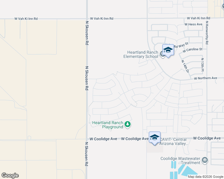 map of restaurants, bars, coffee shops, grocery stores, and more near 2179 West Pima Avenue in Coolidge
