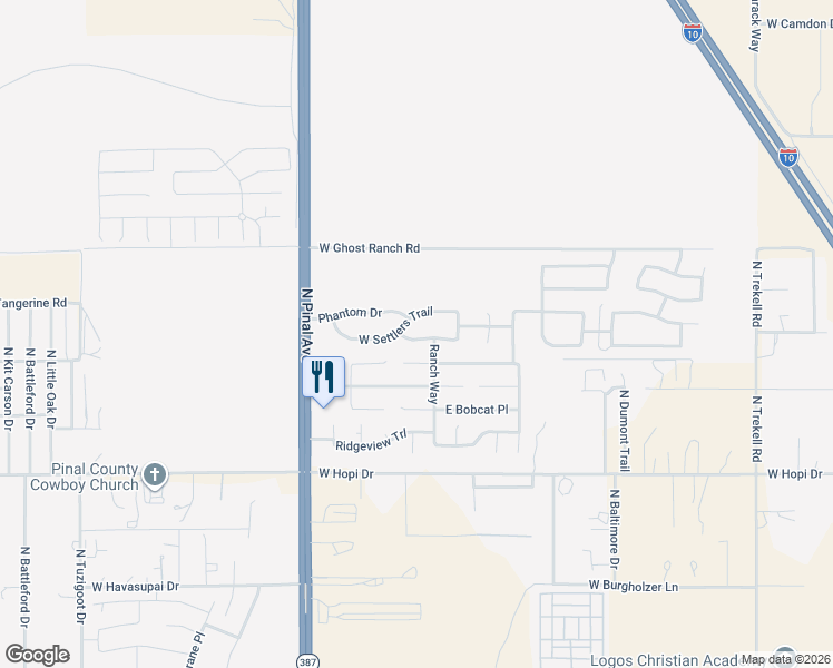 map of restaurants, bars, coffee shops, grocery stores, and more near 286 West Hawthorne Drive in Casa Grande