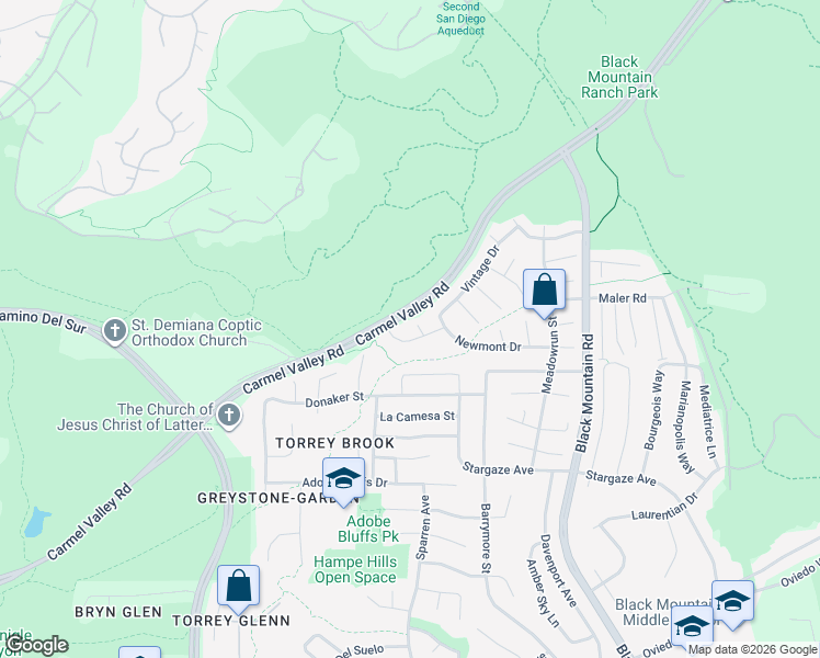 map of restaurants, bars, coffee shops, grocery stores, and more near 14470 Amby Court in San Diego