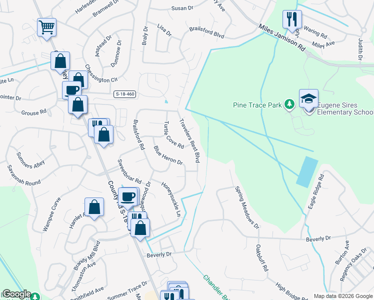 map of restaurants, bars, coffee shops, grocery stores, and more near 214 Turtle Cove Road in Summerville