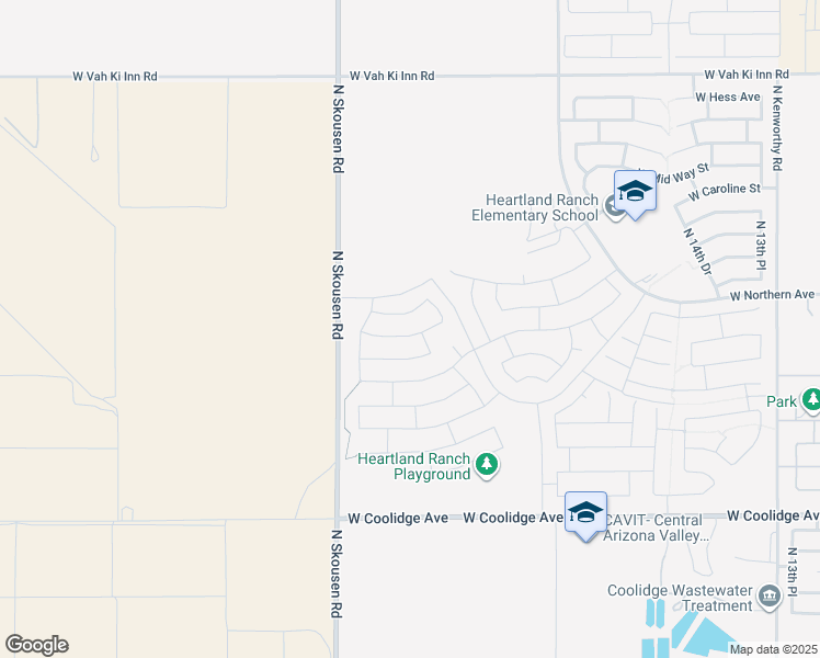 map of restaurants, bars, coffee shops, grocery stores, and more near 2179 West Pima Avenue in Coolidge