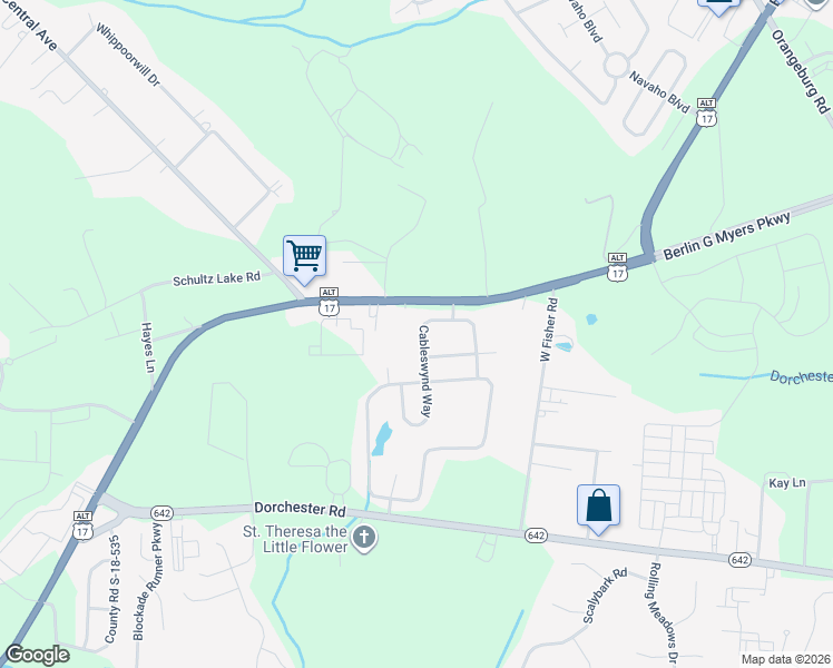 map of restaurants, bars, coffee shops, grocery stores, and more near 149 Cableswynd Way in Summerville